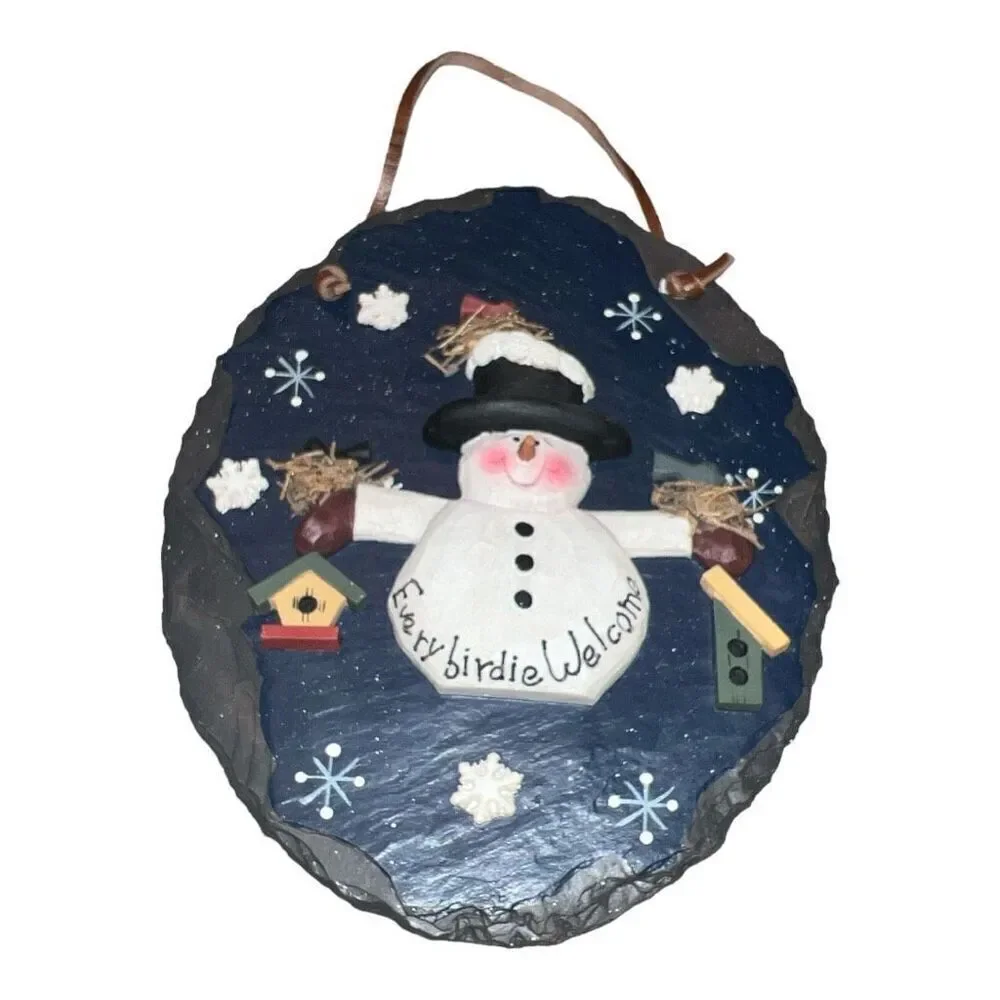 Ceramic Snowman Wall Hanging “Every Birdie Welcome” Sign CMI/Henton